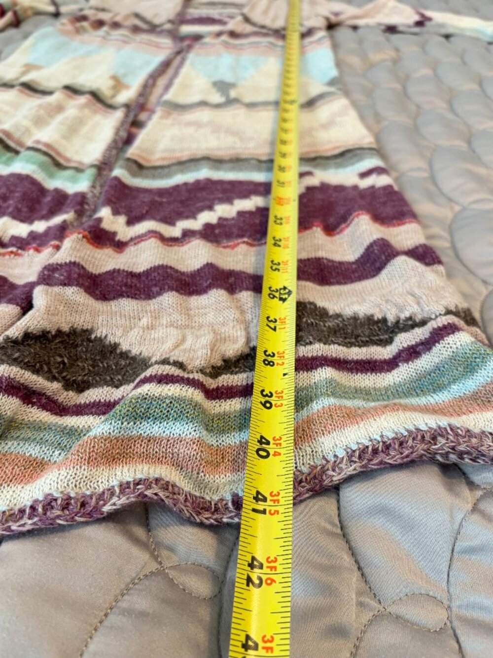 Free People Cream Purple Blue Boho Southwestern Long Duster Hooded Cardigan S - Picture 8 of 16